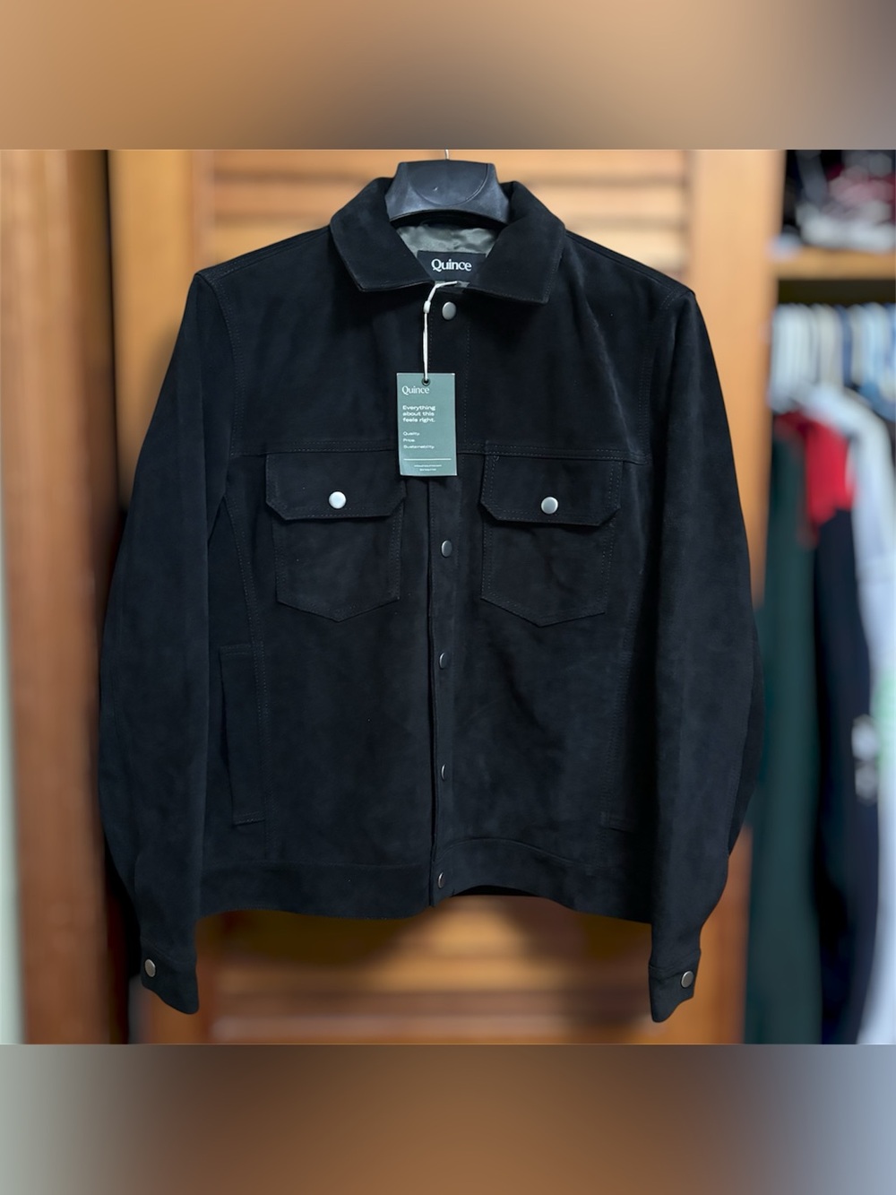 Quince Italian Suede Sheep Leather Trucker Jacket Black Mens Medium NWT $998